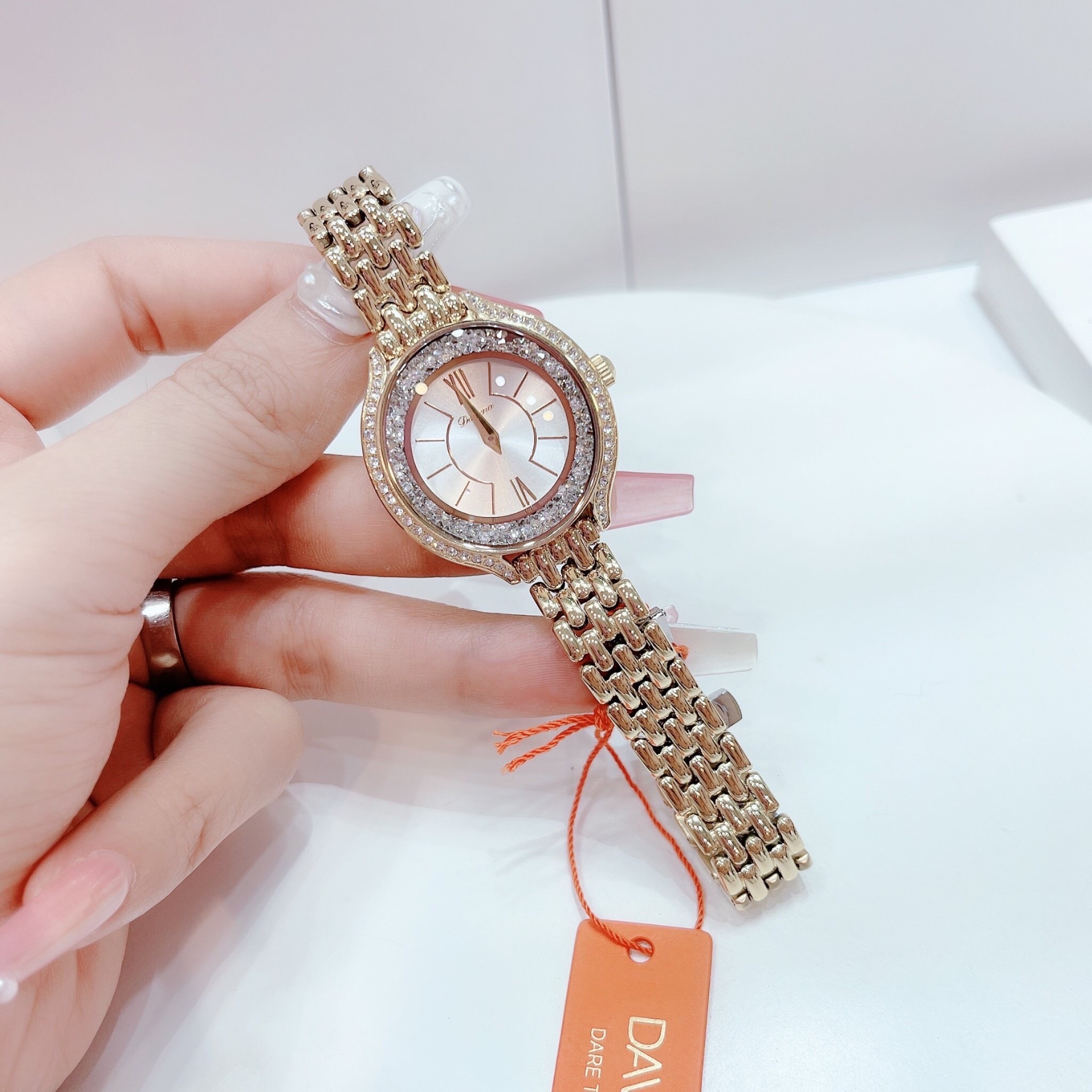 Đồng Hồ Davena Đính Đá Swarovski |Nữ Giới |Dây Kim Loại Vàng Gold |Máy Pin (Quartz) |Size 32mm |donghogiatot.vn