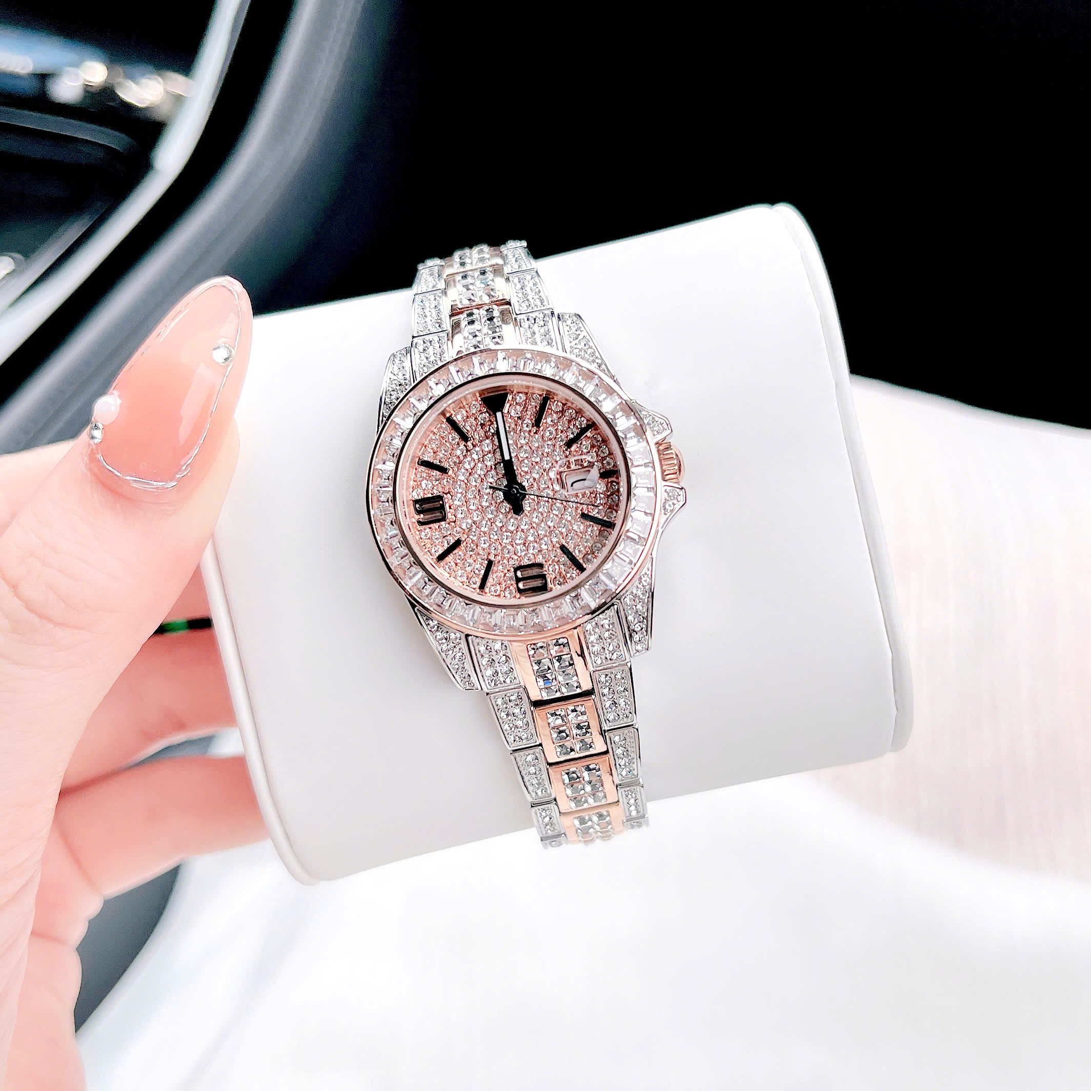 Đồng Hồ Davena Full Đá Swarovski |Nữ Giới |Dây Kim Loại Demi Rose Gold |Máy Pin (Quartz) |Size 33mm |donghogiatot.vn