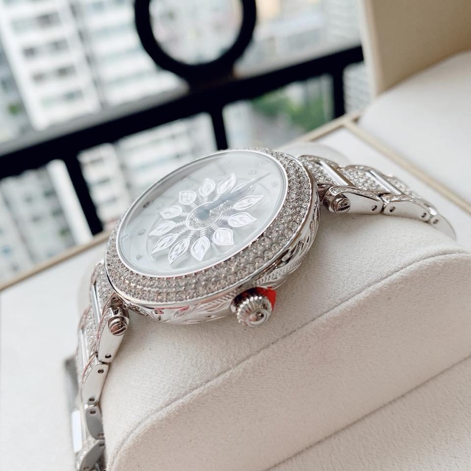 Đồng Hồ Davena Bông Hoa Xoay |Nữ Giới |Đính Đá |Dây Kim Loại Silver |Máy Pin (Quartz) |Size 38mm |donghogiatot.vn