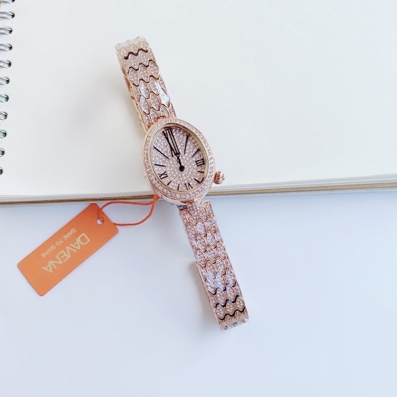 Đồng Hồ Davena Mặt Elip |Nữ Giới |Rose Gold |Full Đá |Dây Kim Loại |Máy Pin (Quartz) |Size 30mm |donghogiatot.vn