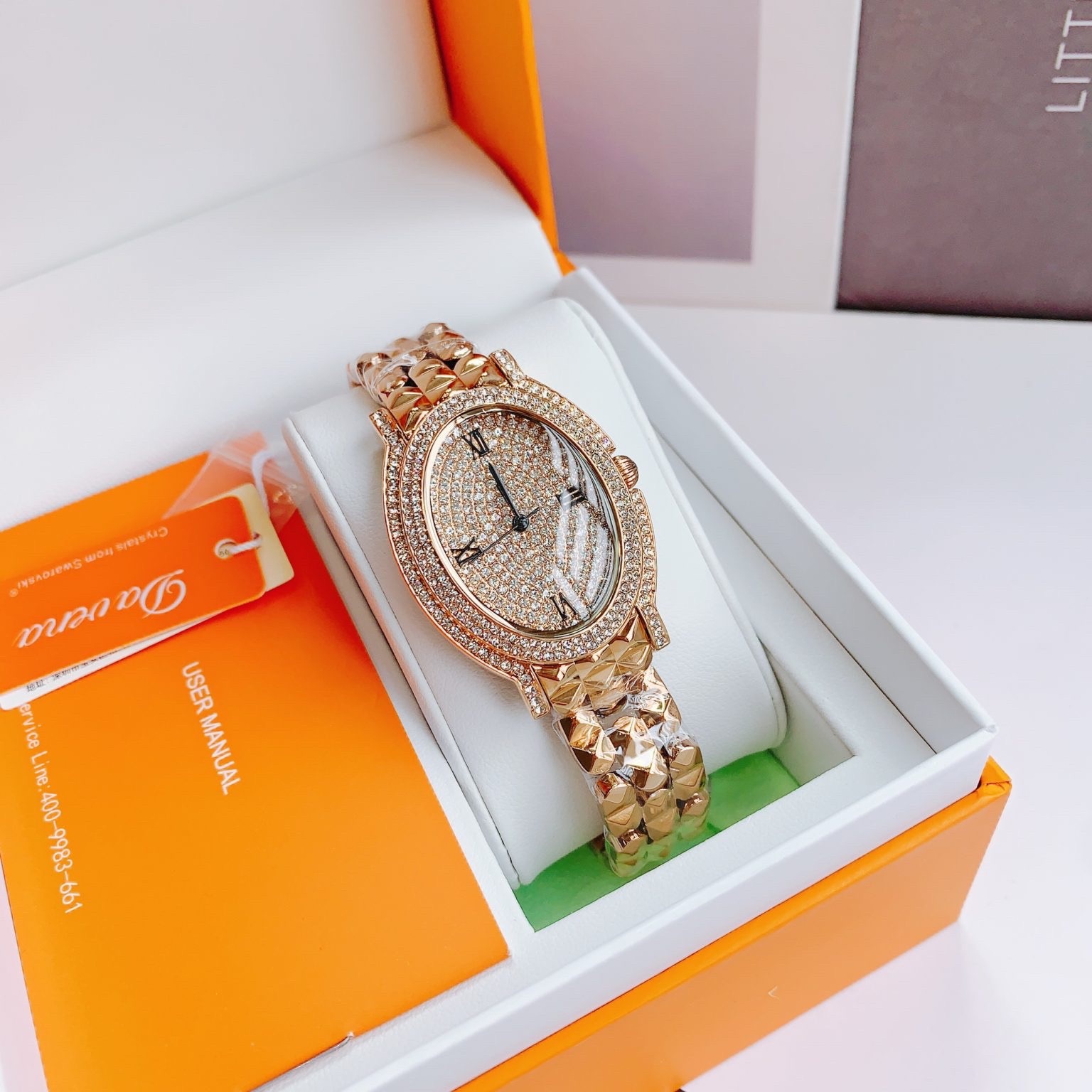 Đồng Hồ Davena Mặt Elip |Nữ Giới |Rose Gold |Full Đá |Dây Kim Loại |Máy Pin (Quartz) |Size 35mm |donghogiatot.vn