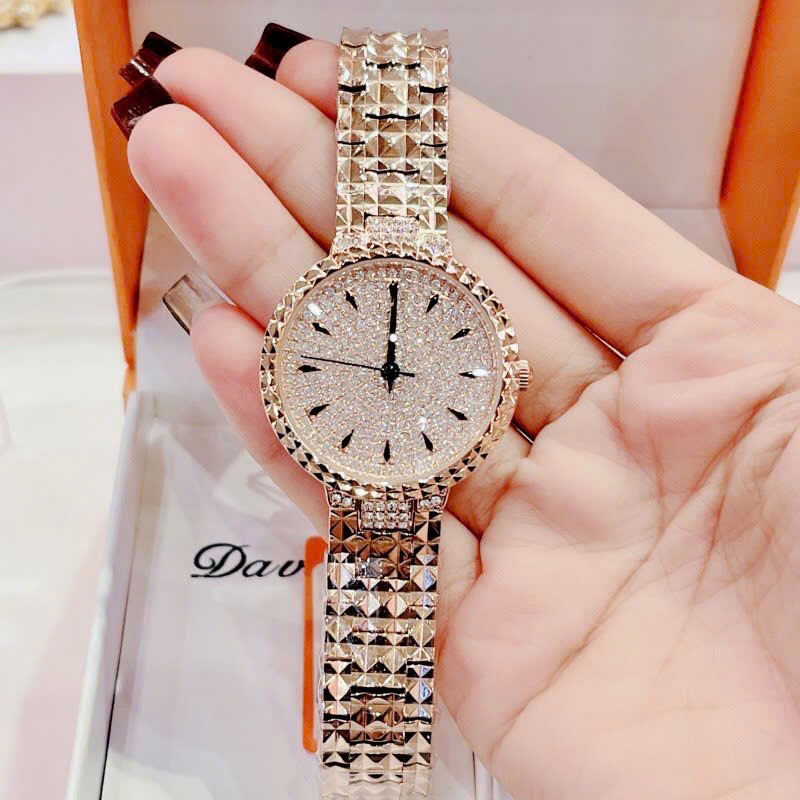 Đồng Hồ Davena Mặt Full Đá |Nữ Giới |Dây Kim Loại Rose Gold |Máy Pin (Quartz) |Size 32mm |donghogiatot.vn