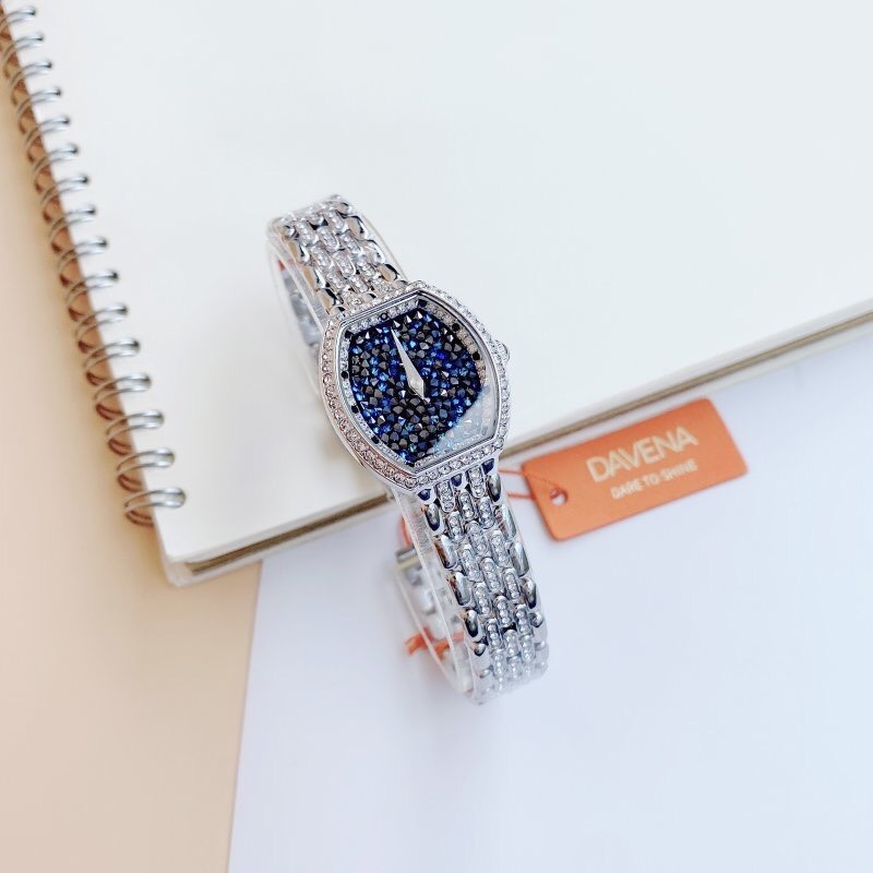 Đồng Hồ Davena Mặt Nhũ Xanh |Nữ Giới |Trắng Silver |Dây Kim Loại |Máy Pin (Quartz) |Size 28mm |donghogiatot.vn