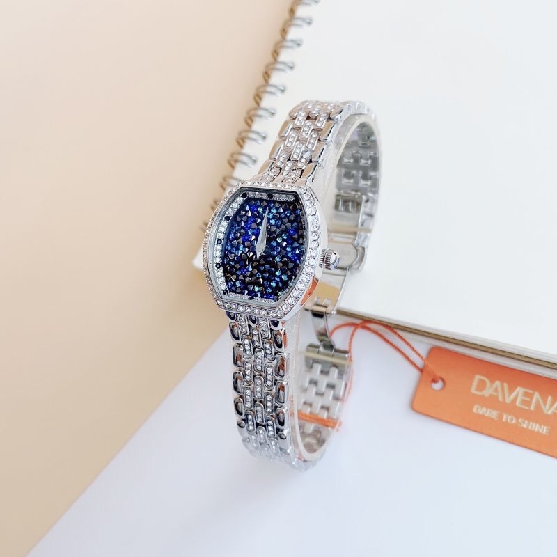 Đồng Hồ Davena Mặt Nhũ Xanh |Nữ Giới |Trắng Silver |Dây Kim Loại |Máy Pin (Quartz) |Size 28mm |donghogiatot.vn