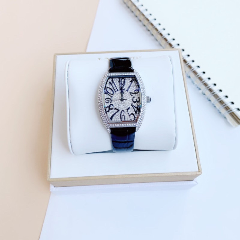 Đồng Hồ Davena Mặt Oval |Nữ Giới |Silver |Full Đá Swarovski |Dây Da Đen |Máy Pin (Quartz) |Size 32x36mm |donghogiatot.vn