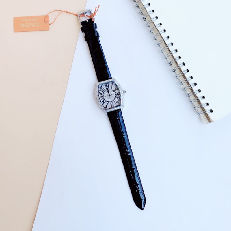 Đồng Hồ Davena Mặt Oval |Nữ Giới |Silver |Full Đá Swarovski |Dây Da Đen |Máy Pin (Quartz) |Size 32x36mm |donghogiatot.vn