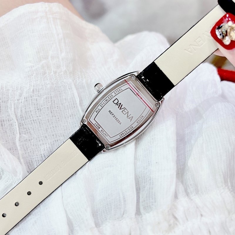Đồng Hồ Davena Mặt Oval |Nữ Giới |Silver |Full Đá Swarovski |Dây Da Đen |Máy Pin (Quartz) |Size 32x36mm |donghogiatot.vn