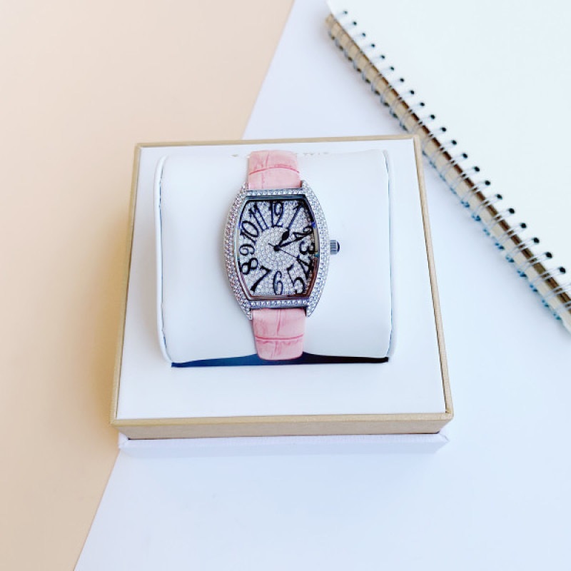 Đồng Hồ Davena Mặt Oval |Nữ Giới |Silver |Full Đá Swarovski |Dây Da Hồng |Máy Pin (Quartz) |Size 32x36mm |donghogiatot.vn