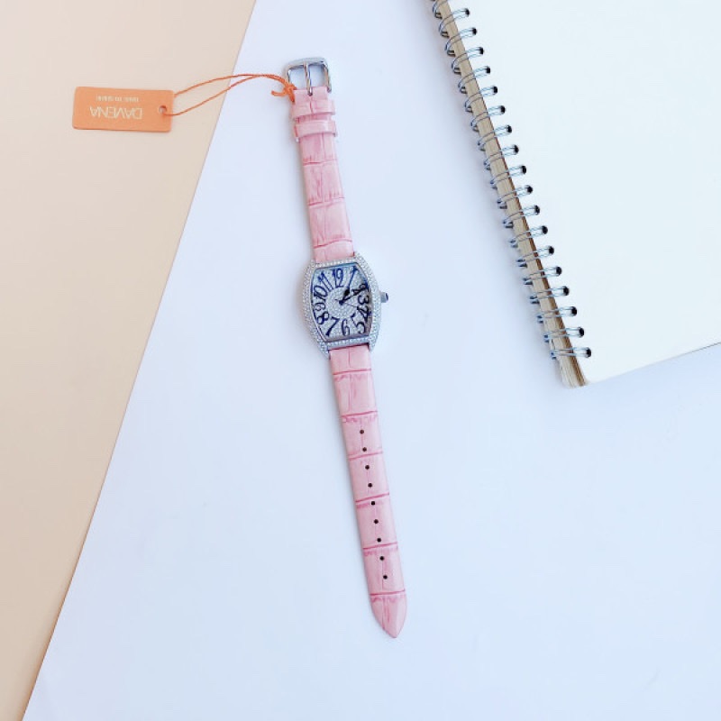Đồng Hồ Davena Mặt Oval |Nữ Giới |Silver |Full Đá Swarovski |Dây Da Hồng |Máy Pin (Quartz) |Size 32x36mm |donghogiatot.vn
