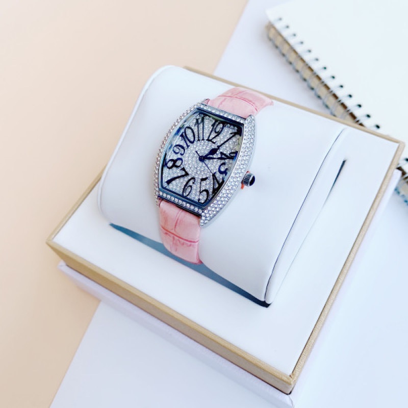 Đồng Hồ Davena Mặt Oval |Nữ Giới |Silver |Full Đá Swarovski |Dây Da Hồng |Máy Pin (Quartz) |Size 32x36mm |donghogiatot.vn