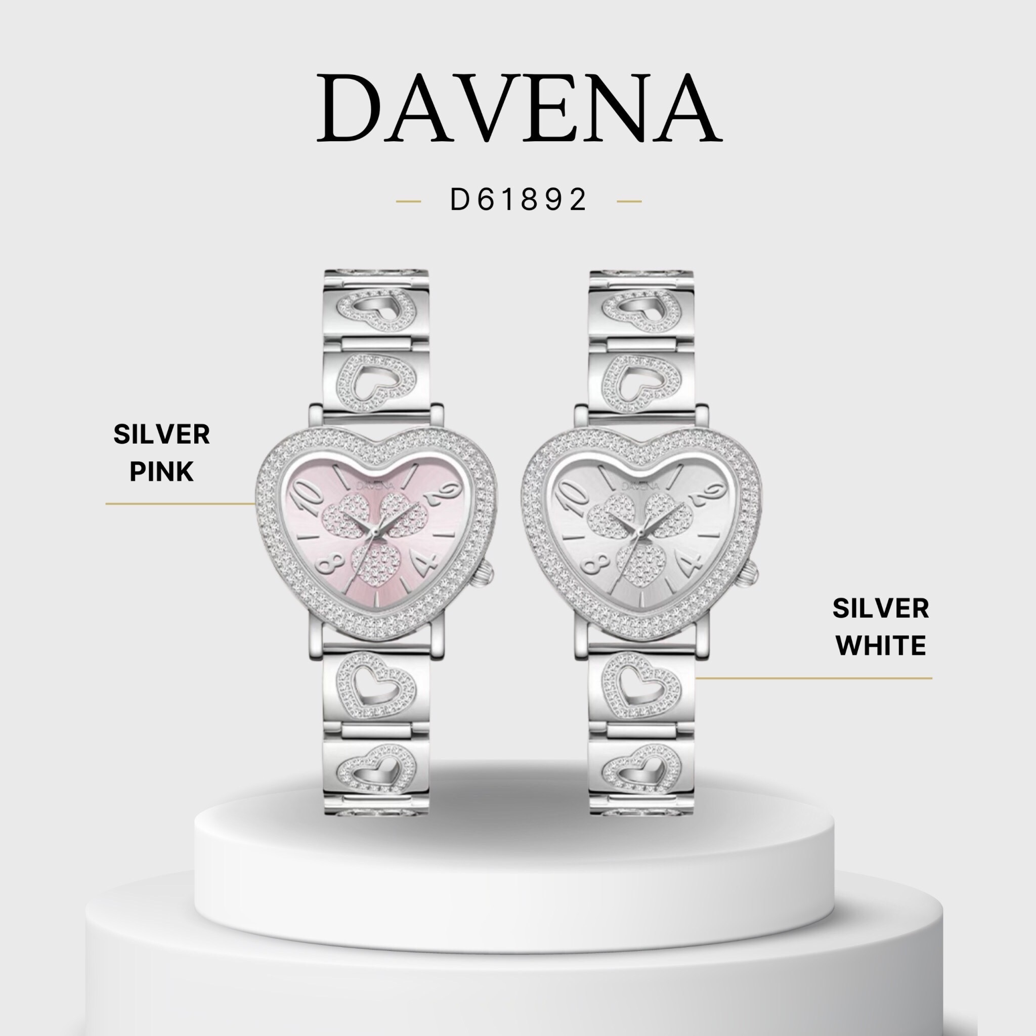 Đồng Hồ Davena Mặt Trái Tim Hồng |Nữ Giới |Silver |Dây Kim Loại |Máy Pin (Quartz) |Size 34mm |donghogiatot.vn