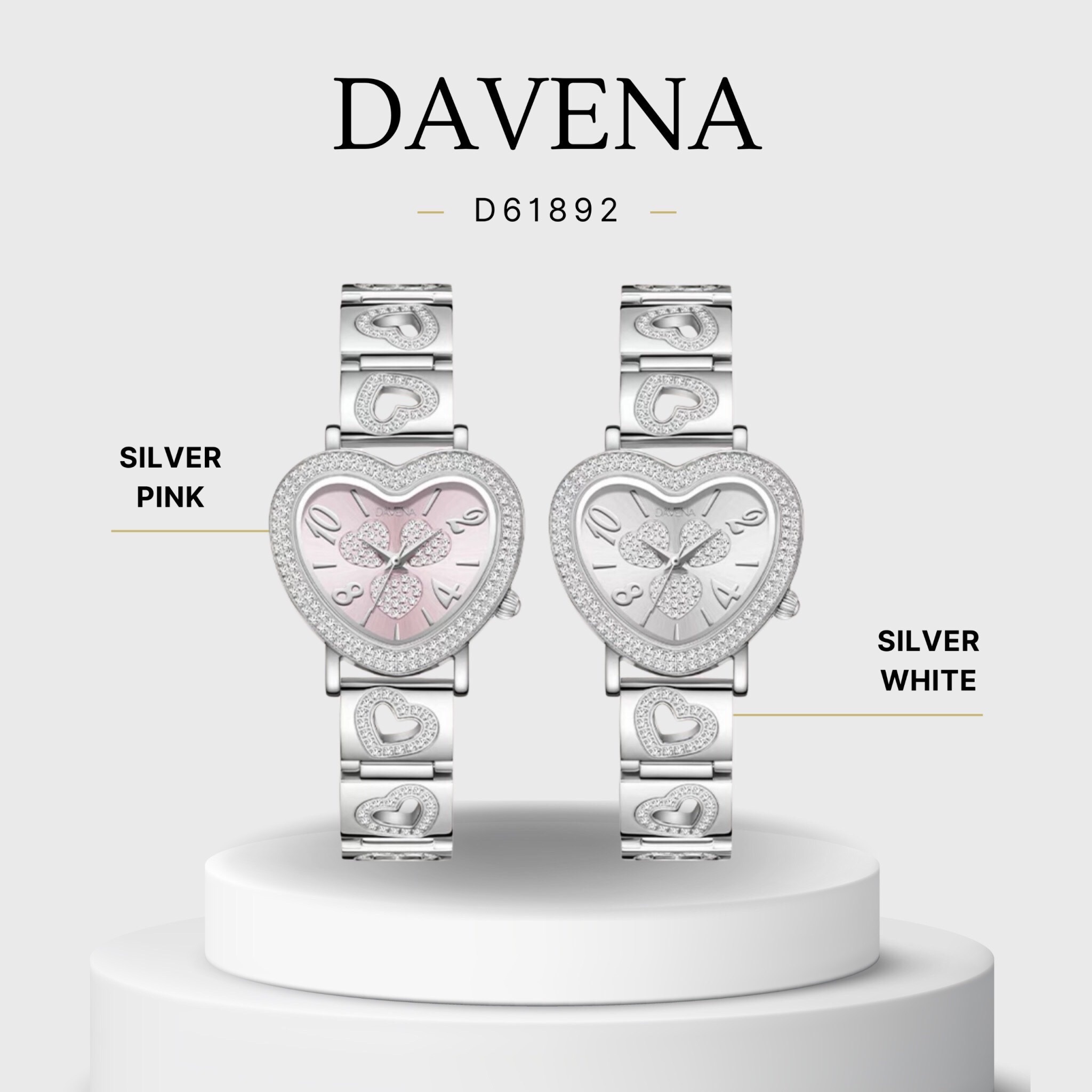Đồng Hồ Davena Mặt Trái Tim Trắng |Nữ Giới |Silver |Dây Kim Loại |Máy Pin (Quartz) |Size 34mm |donghogiatot.vn