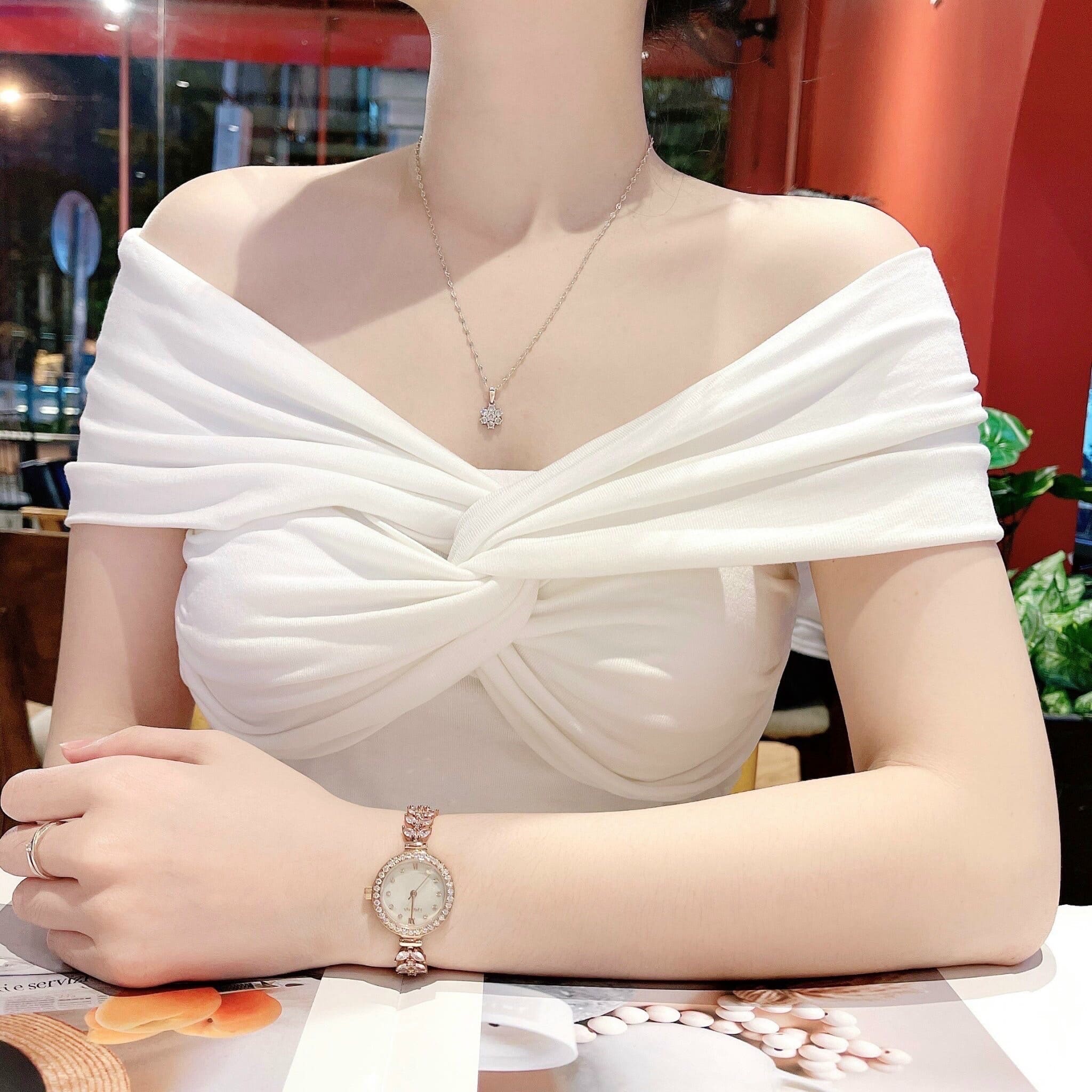 Đồng Hồ Davena Mặt Trắng |Nữ Giới |Rose Gold |Vòng Tay Đính Đá |Máy Pin (Quartz) |Size 26mm |donghogiatot.vn
