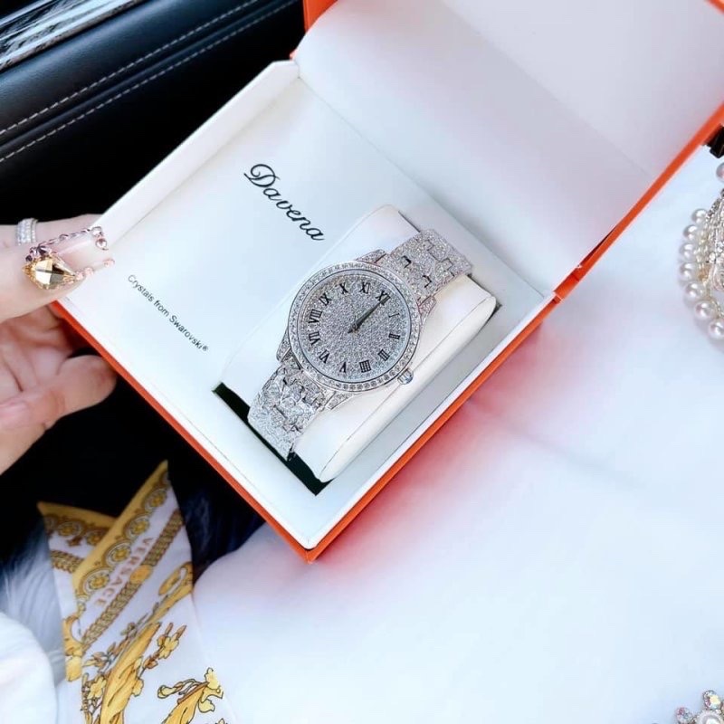 Đồng Hồ Davena Mặt Tròn |Nữ Giới |Mặt Đính Full Đá |Dây Kim Loại |Máy Pin (Quartz) |Size 36mm |Donghogiatot.vn