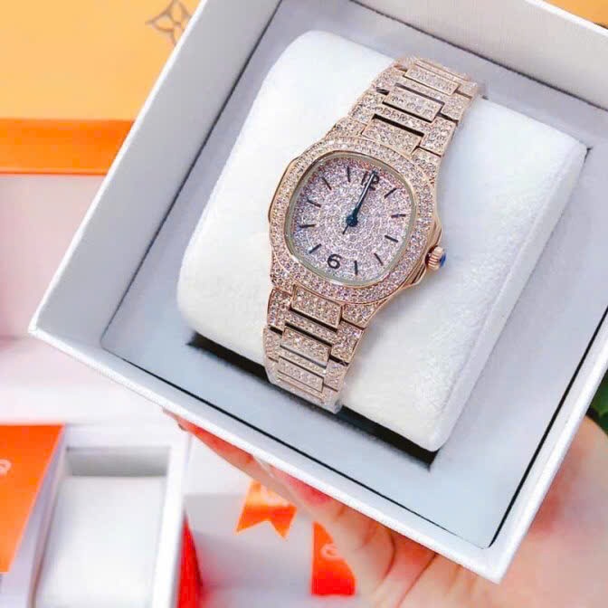 Đồng Hồ Davena Mặt Vuông |Nữ Giới |Full Đá |Dây Kim Loại Rose Gold |Máy Pin (Quartz) |Size 32mm |donghogiatot.vn
