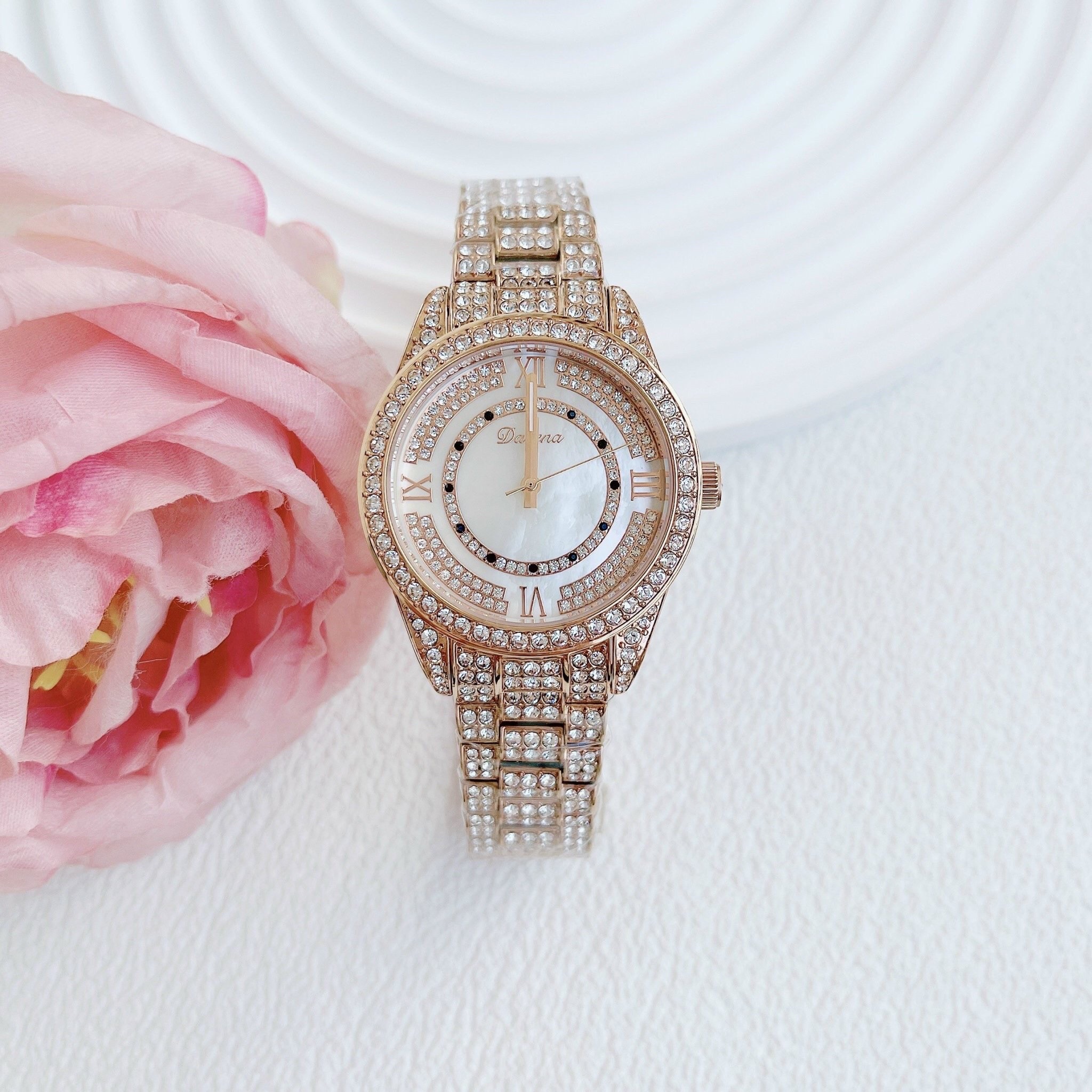 Đồng Hồ Davena Mặt Xà Cừ |Nữ Giới |Đính Đá |Dây Kim Loại Rose Gold |Máy Pin (Quartz) |Size 38mm |donghogiatot.vn