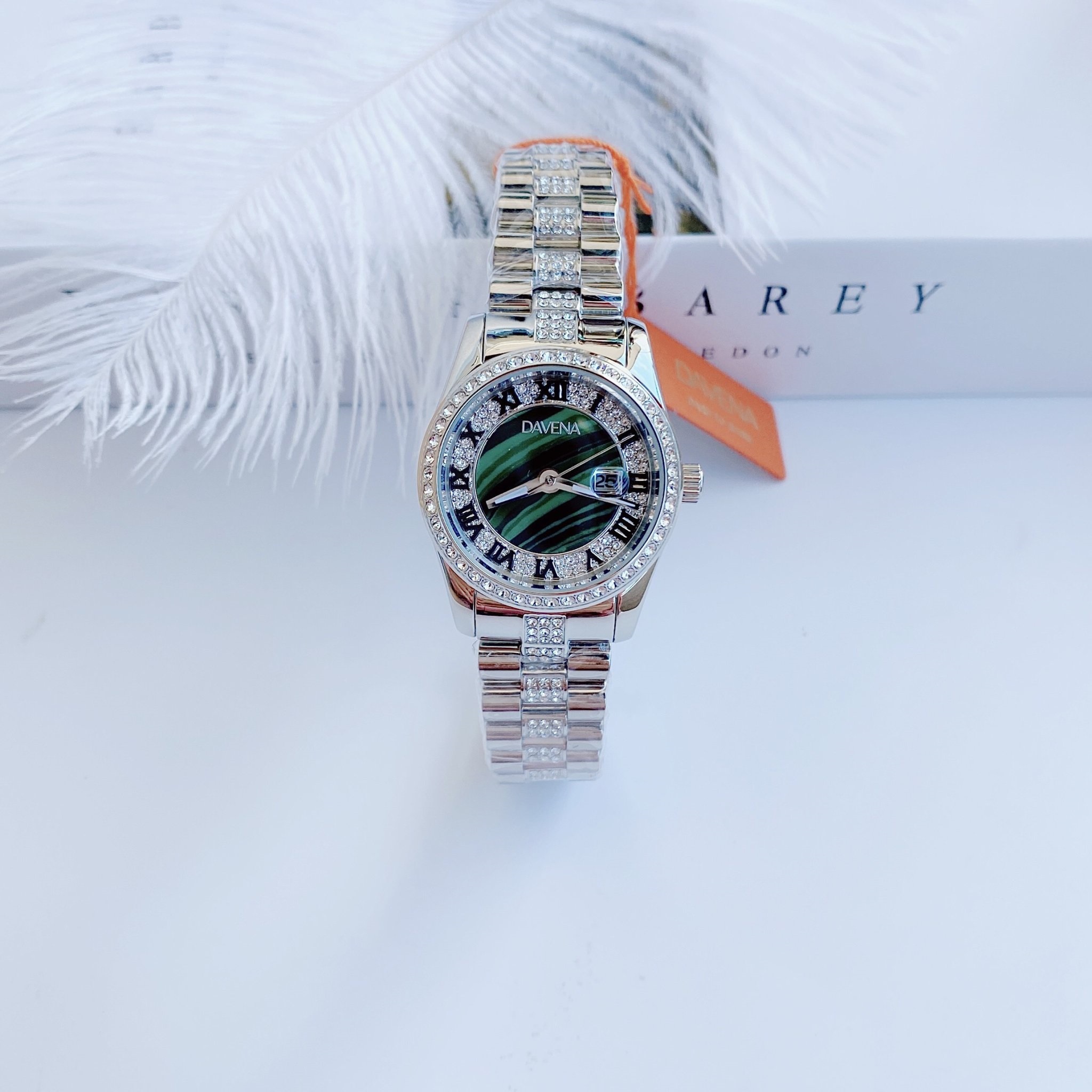 Đồng Hồ Davena Mặt Xanh Ngọc |Nữ Giới |Đính đá |Dây Kim Loại |Máy Pin (Quartz) |Size 34mm |donghogiatot.vn