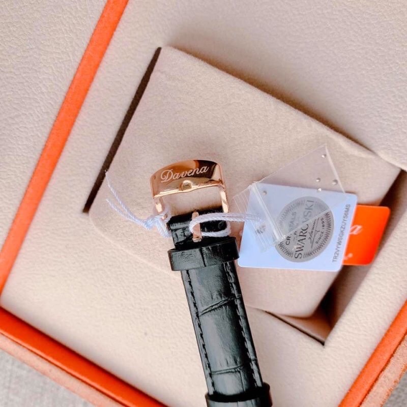 Đồng Hồ Davena Bông Hoa Xoay |Nữ Giới |Đính Đá Rose Gold |Dây Da Đen |Máy Pin (Quartz) |Size 39mm |donghogiatot.vn