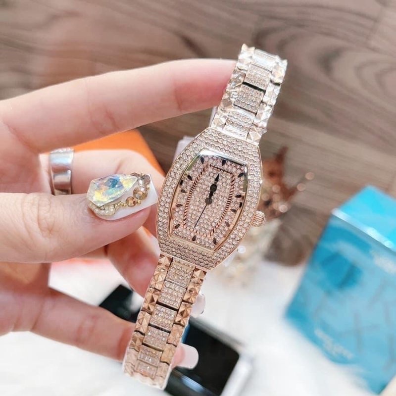 Đồng Hồ Davena Rose Gold |Nữ Giới |Mặt Full Đá |Dây Kim Loại |Máy Pin (Quartz) |Size 26x38mm |Donghogiatot.vn