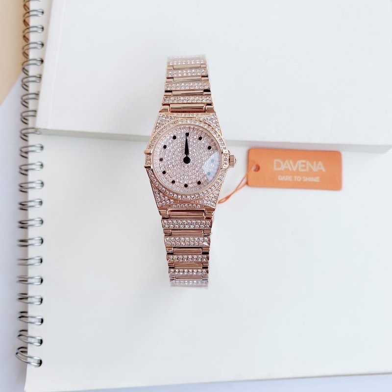 Đồng Hồ Davena Demi Rose Gold |Nữ Giới |Mặt Full Đá |Dây Kim Loại |Máy Pin (Quartz) |Size 28mm |donghogiatot.vn