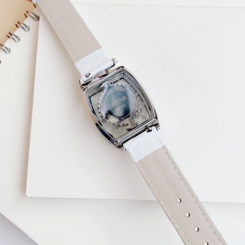Đồng Hồ Davena Trăng Sao Xoay |Nữ Giới |Mặt Chữ Nhật |Dây Da Trắng |Máy Pin (Quartz) |Size 32x44mm |donghogiatot.vn