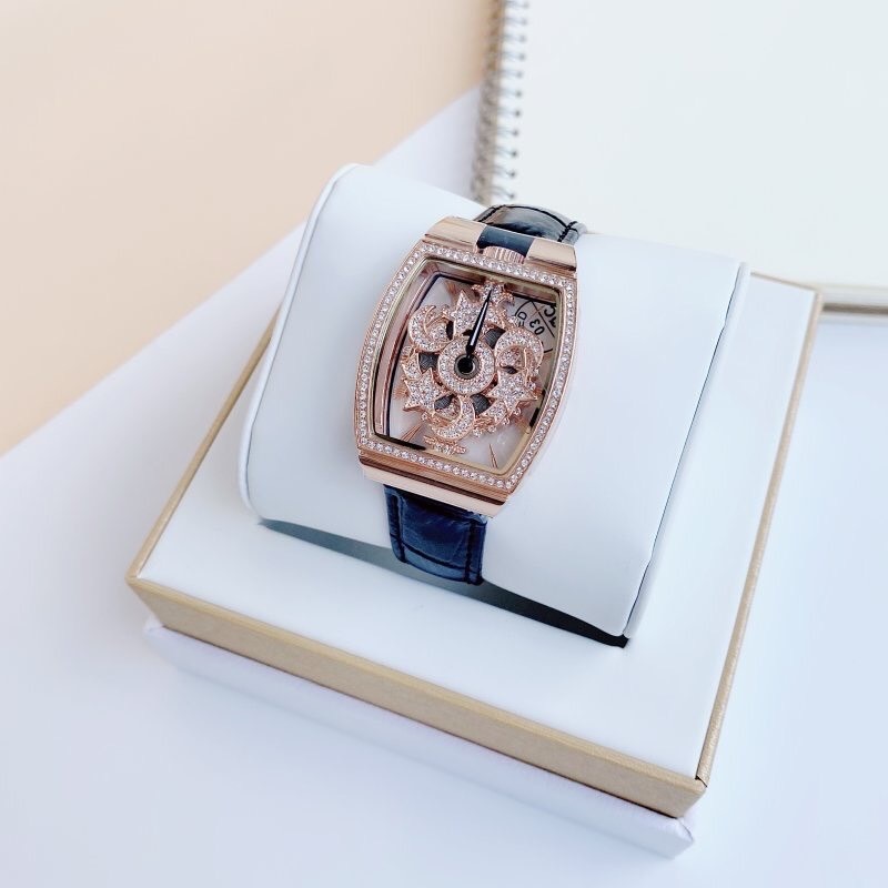 Đồng Hồ Davena Trăng Sao Xoay |Nữ Giới |Mặt Rose Gold |Dây Da Đen |Máy Pin (Quartz) |Size 32x44mm |donghogiatot.vn