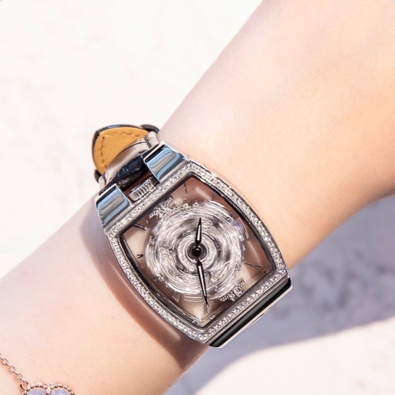 Đồng Hồ Davena Trăng Sao Xoay |Nữ Giới |Mặt Chữ Nhật |Dây Da Đen |Máy Pin (Quartz) |Size 32x44mm |donghogiatot.vn