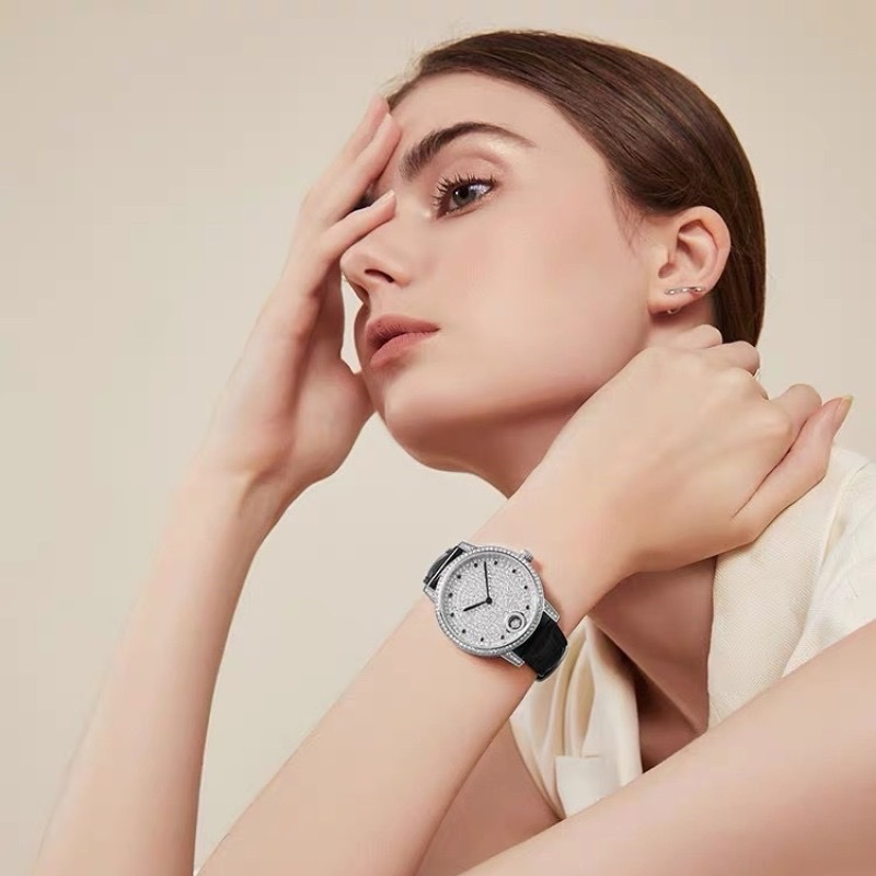 Đồng Hồ Davena Tựa Cartier |Nữ Giới |Mặt Full Đá |Dây Da Đen |Máy Pin (Quartz) |Size 34mm |Donghogiatot.vn