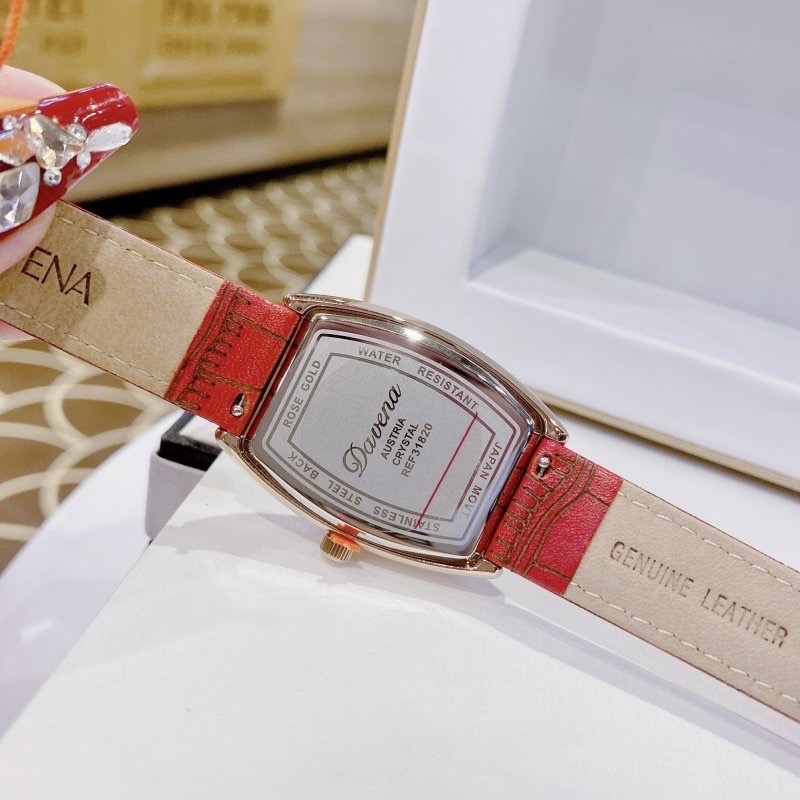 Đồng Hồ Davena Tựa Frank Muller |Nữ Giới |Đính Đá Rose Gold |Dây Da Đỏ |Máy Pin (Quartz) |Size 34mm |donghogiatot.vn