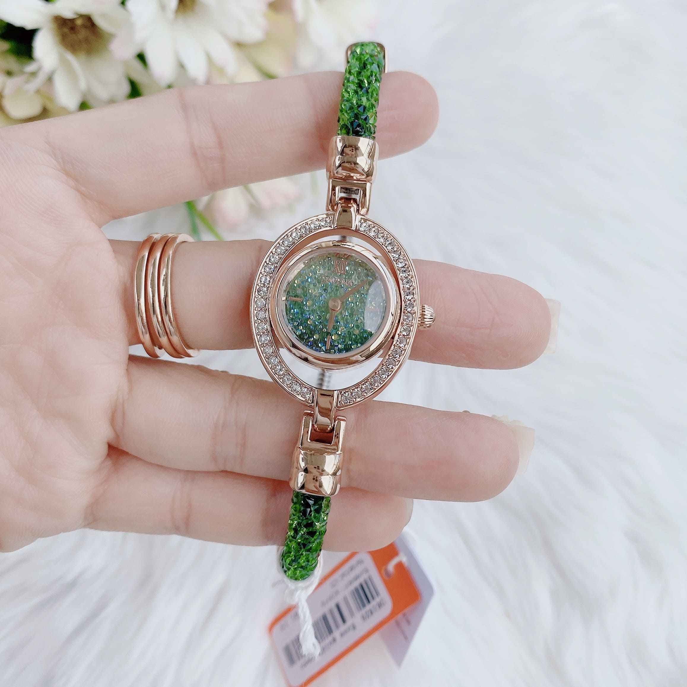 Đồng Hồ Davena Vòng Tay |Nữ Giới |Rose Gold |Đính Đá Xanh Lá |Dây Kim Loại |Máy Pin (Quartz) |donghogiatot.vn