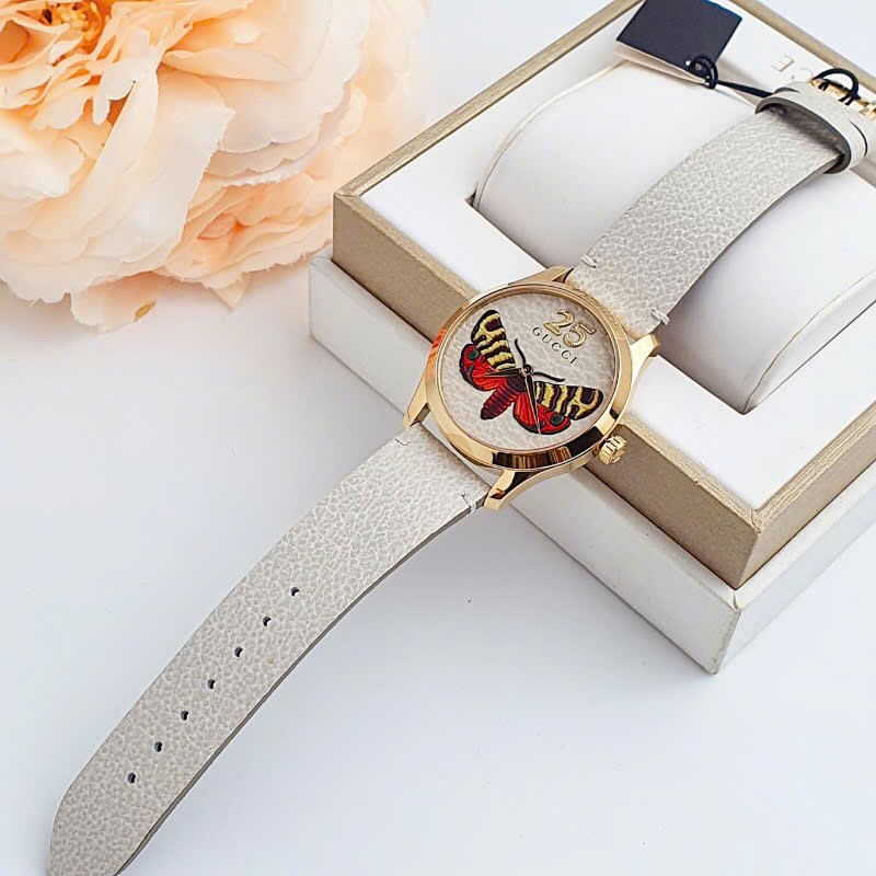 Đồng Hồ Gucci G-Timeless Butterfly |Nữ |Mặt Hình Bướm |Dây Da Trắng |Máy Pin (Quartz) |Size 38mm |donghogiatot.vn