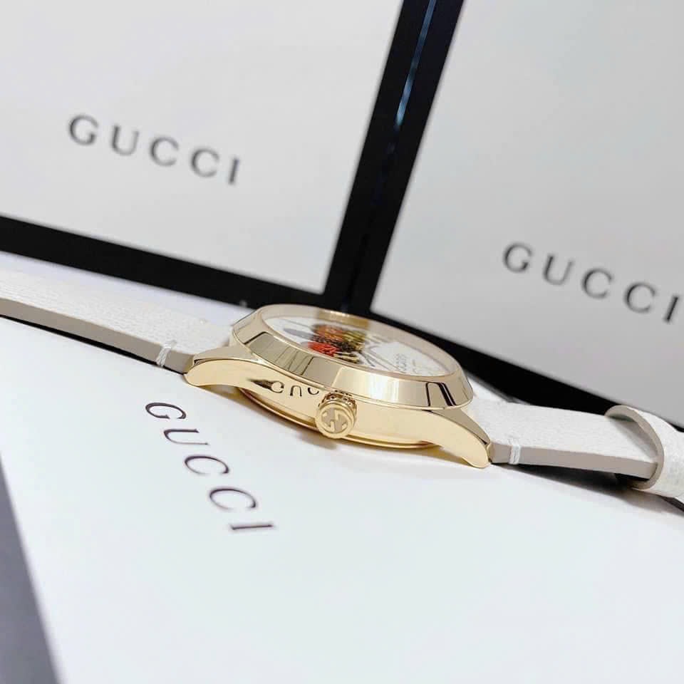 Đồng Hồ Gucci G-Timeless Butterfly |Nữ |Mặt Hình Bướm |Dây Da Trắng |Máy Pin (Quartz) |Size 38mm |donghogiatot.vn