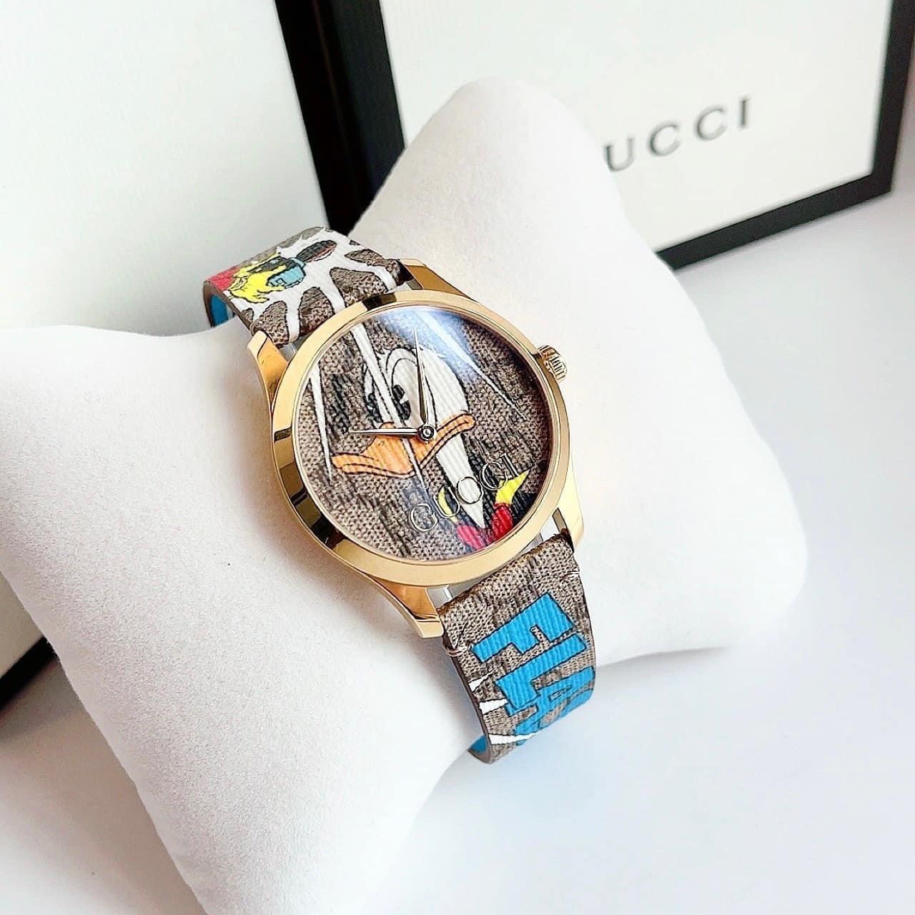 Đồng Hồ Gucci G-Timeless Donald Duck |Nữ |Dây Da Họa Tiết Vịt Donald |Máy Pin (Quartz) |Size 38mm |donghogiatot.vn