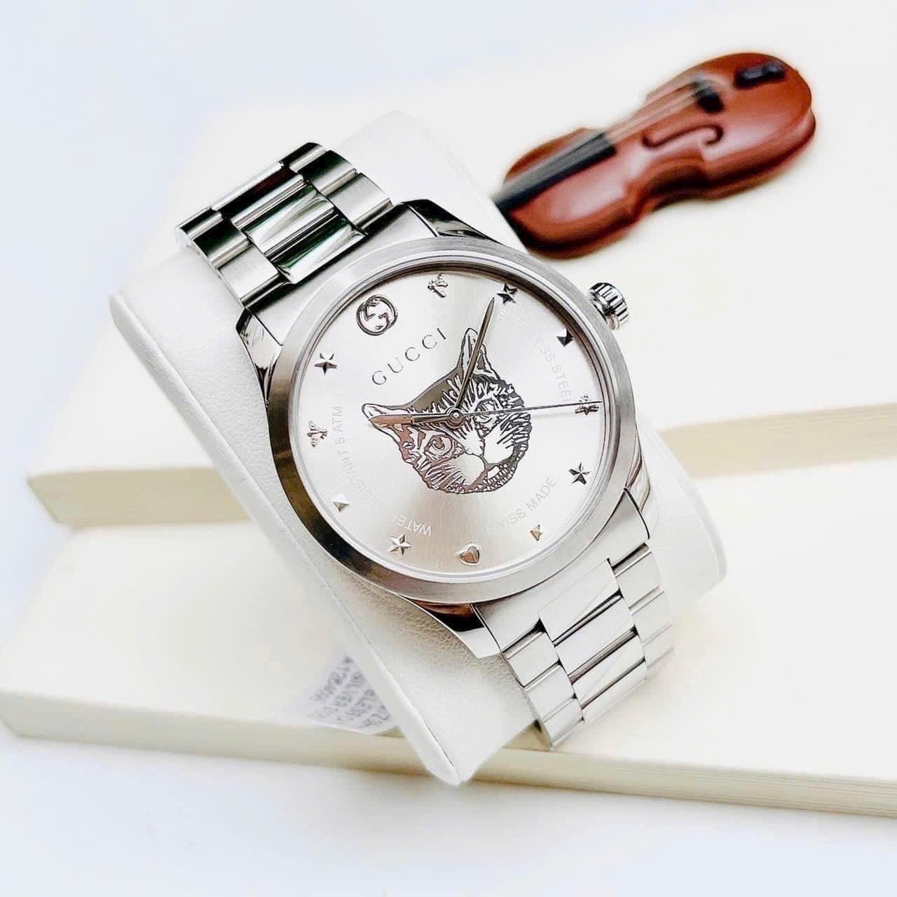 Đồng Hồ Gucci G-Timeless Mystic Cat Motif |Nam |Dây Kim Loại Trắng Silver |Máy Pin (Quartz) |Size 38mm |donghogiatot.vn