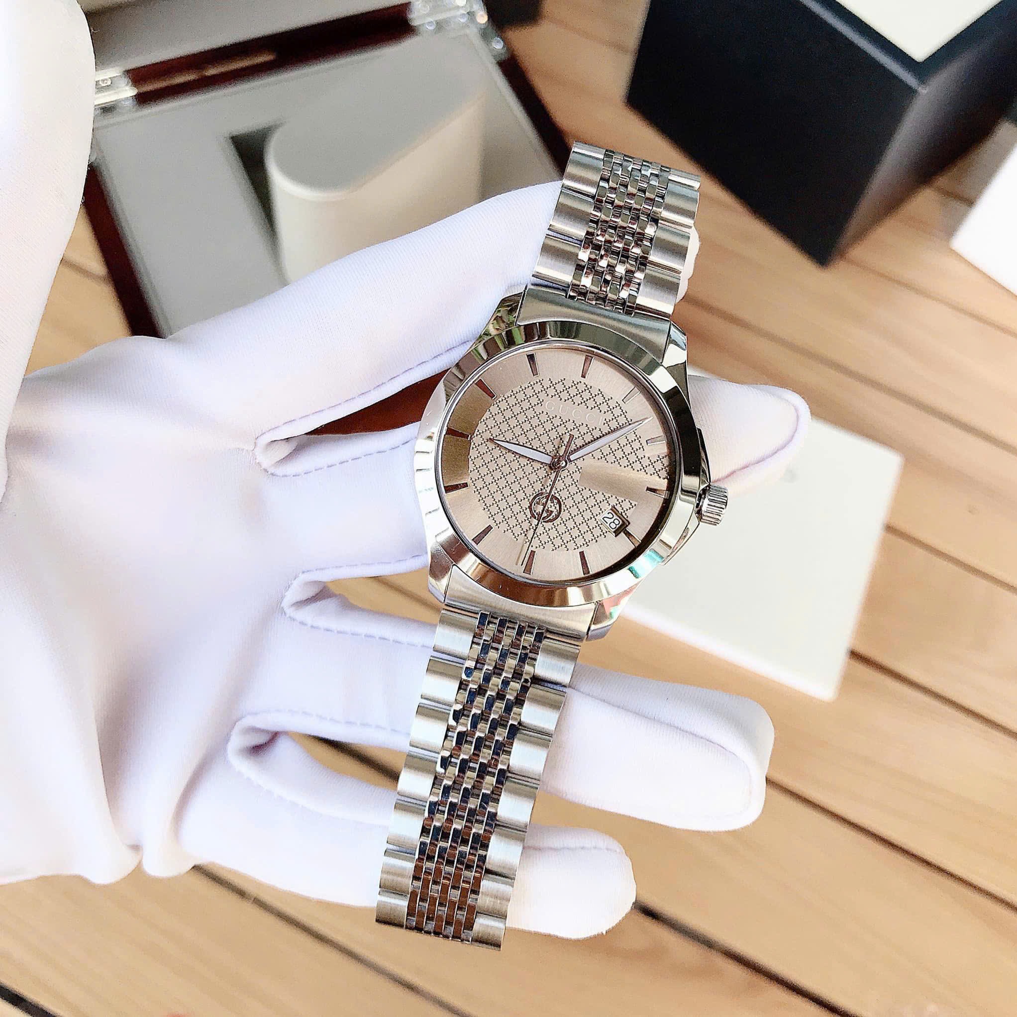 Đồng Hồ Gucci G-Timeless |Nam Giới |Mặt Nâu |Dây Kim Loại Silver |Máy Pin (Quartz) |Size 38mm |donghogiatot.vn