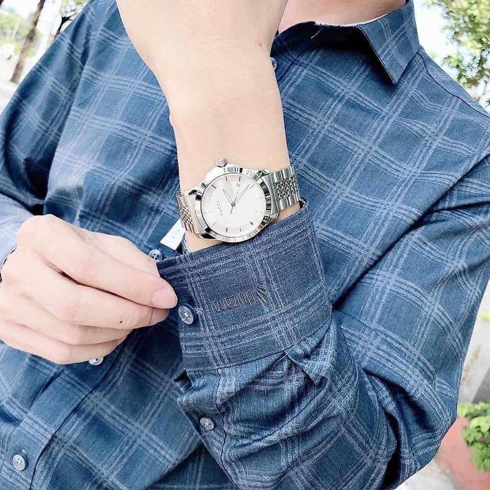 Đồng Hồ Gucci G-Timeless |Nam Giới |Mặt Tròn Trắng |Dây Kim Loại Silver |Máy Pin (Quartz) |Size 38mm |donghogiatot.vn