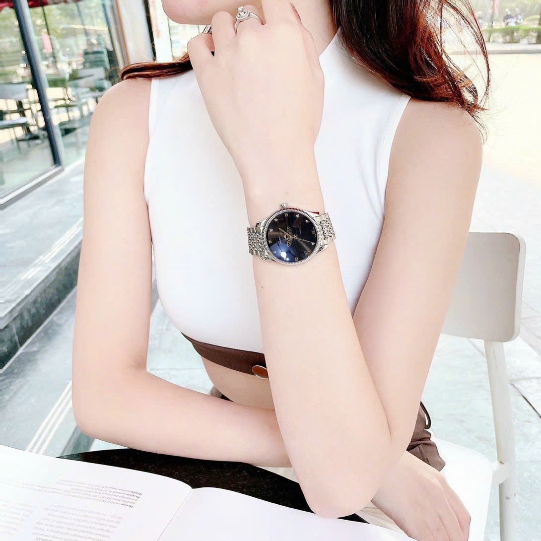 Đồng Hồ Gucci G-Timeless |Nữ Giới |Mặt Tròn Đen |Dây Kim Loại Silver |Máy Pin (Quartz) |Size 36mm |donghogiatot.vn