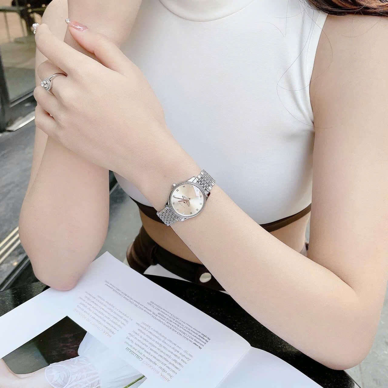 Đồng Hồ Gucci G-Timeless |Nữ Giới |Mặt Trắng |Dây Kim Loại Silver |Máy Pin (Quartz) |Size 29mm |donghogiatot.vn