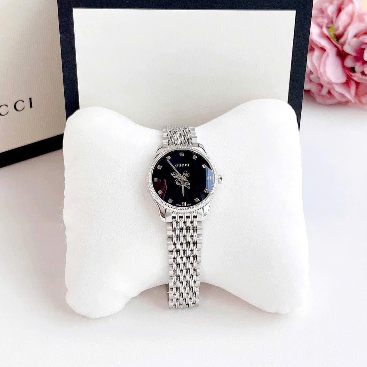 Đồng Hồ Gucci G-Timeless |Nữ Giới |Mặt Đen |Dây Kim Loại Silver |Máy Pin (Quartz) |Size 29mm |donghogiatot.vn