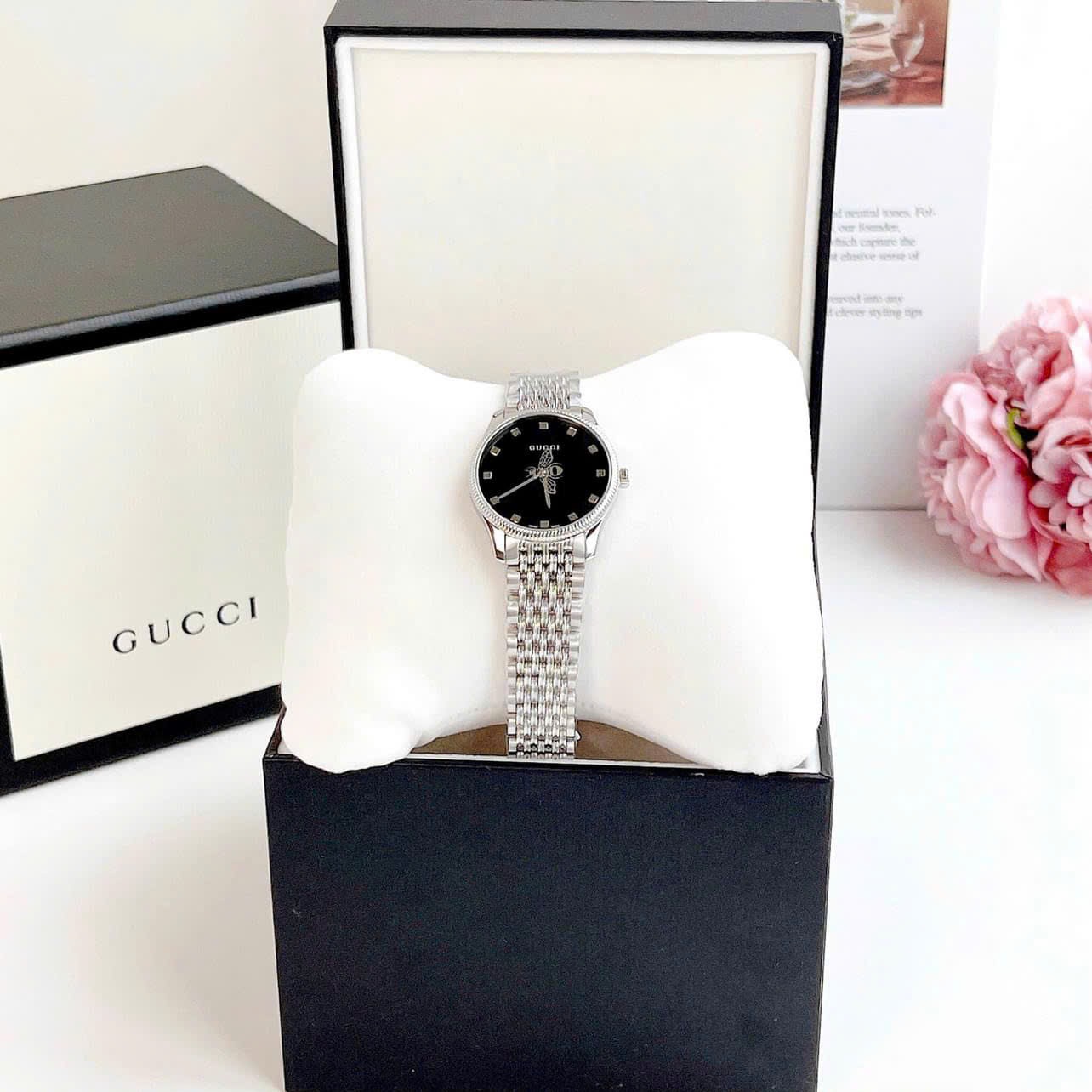 Đồng Hồ Gucci G-Timeless |Nữ Giới |Mặt Đen |Dây Kim Loại Silver |Máy Pin (Quartz) |Size 29mm |donghogiatot.vn