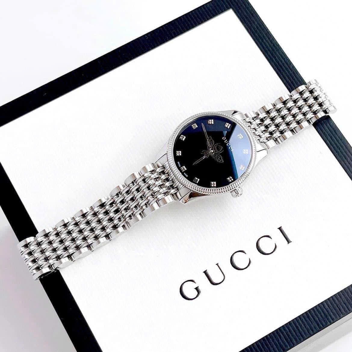 Đồng Hồ Gucci G-Timeless |Nữ Giới |Mặt Đen |Dây Kim Loại Silver |Máy Pin (Quartz) |Size 29mm |donghogiatot.vn