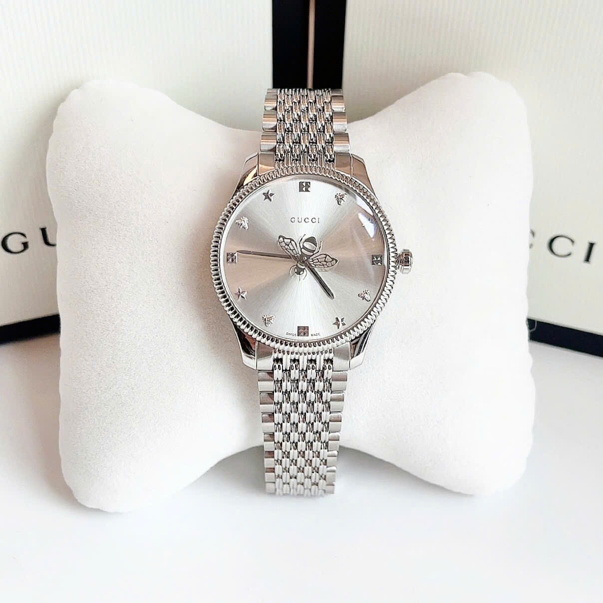 Đồng Hồ Gucci G-Timeless |Nữ Giới |Mặt Tròn Trắng |Dây Kim Loại Silver |Máy Pin (Quartz) |Size 36mm |donghogiatot.vn