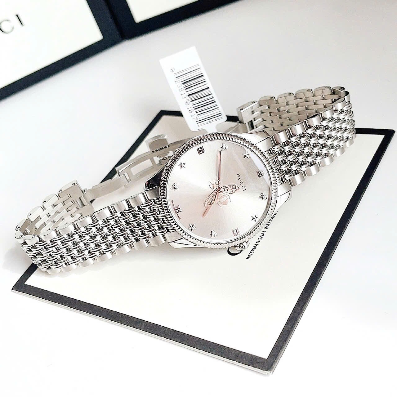 Đồng Hồ Gucci G-Timeless |Nữ Giới |Mặt Tròn Trắng |Dây Kim Loại Silver |Máy Pin (Quartz) |Size 36mm |donghogiatot.vn