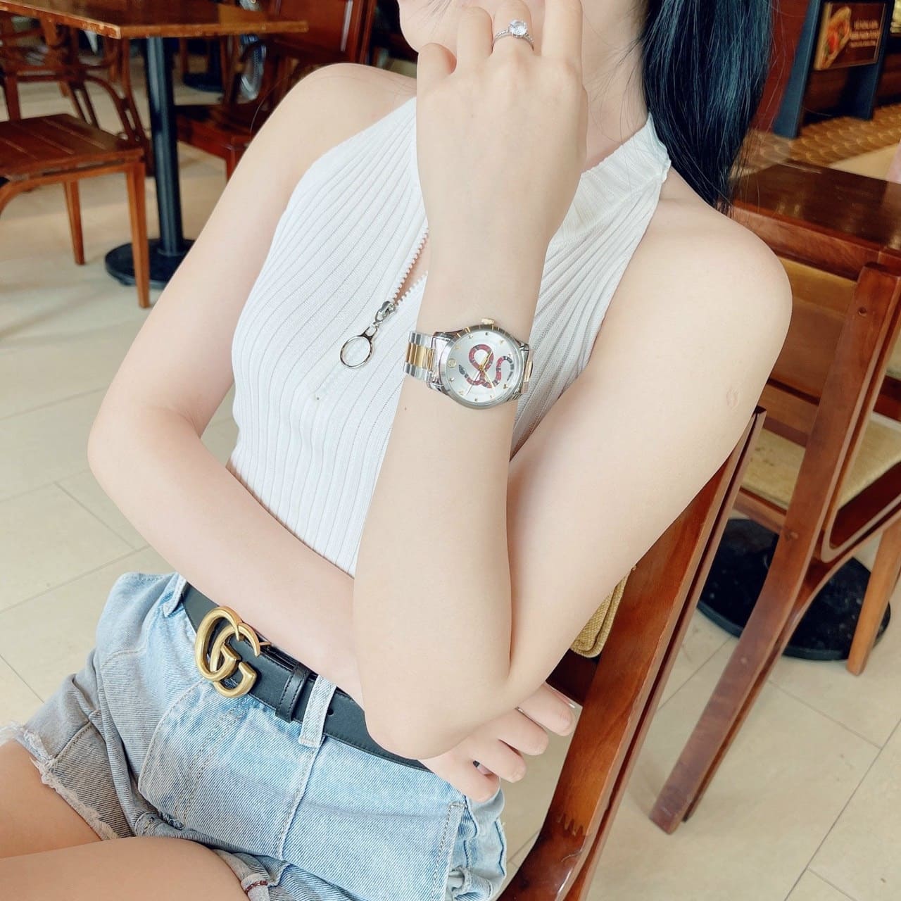 Đồng Hồ Gucci G-Timeless Snake Motif |Cặp Đôi |Hình Rắn |Dây Kim Loại Demi Vàng |Size 29x38mm |donghogiatot.vn