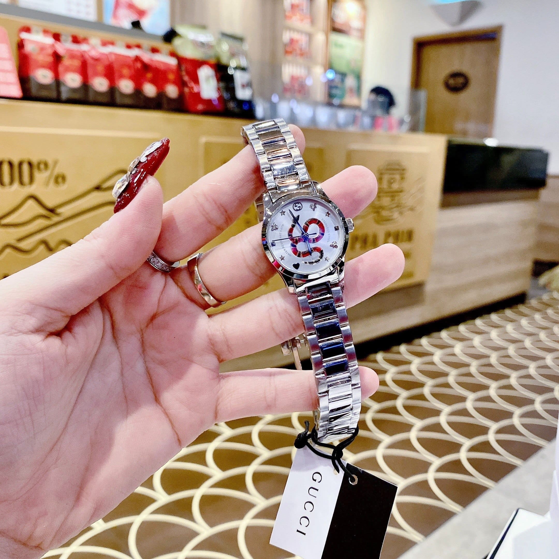 Đồng Hồ Gucci G-Timeless Snake |Nữ |Mặt Hình Rắn |Dây Kim Loại Silver |Máy Pin (Quartz) |Size 29mm |donghogiatot.vn