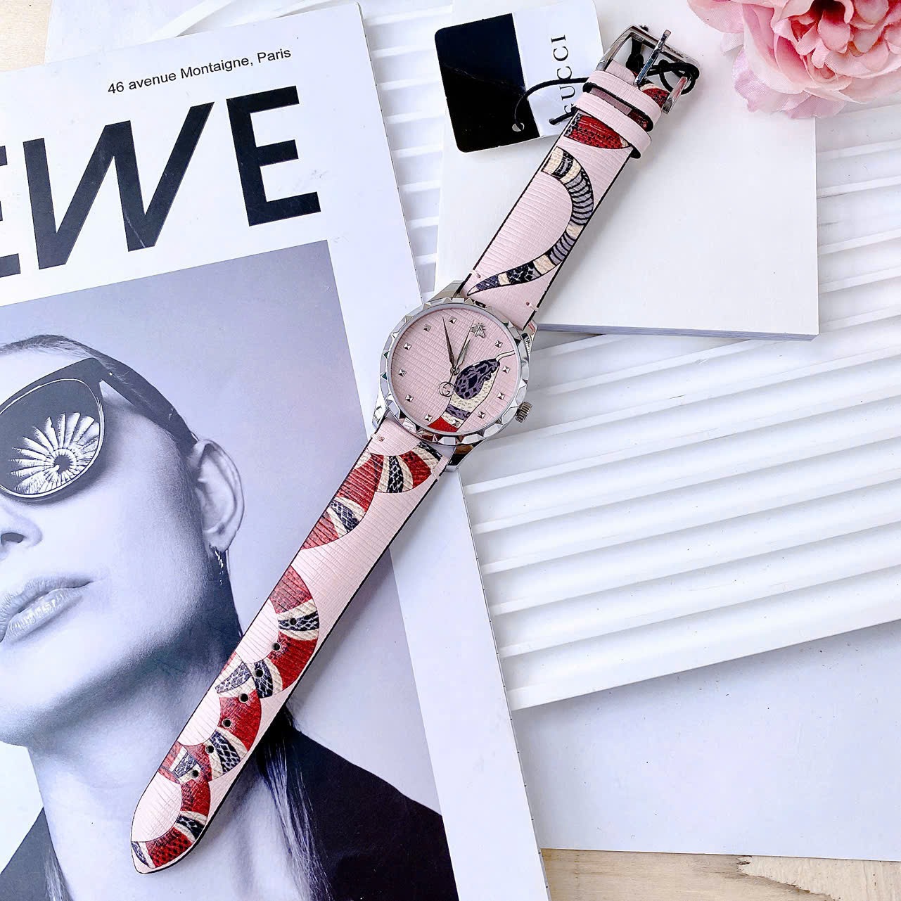 Đồng Hồ Gucci G-Timeless Textured |Nữ |Dây Da Họa Tiết Rắn Màu Hồng |Máy Pin (Quartz) |Size 38mm |donghogiatot.vn