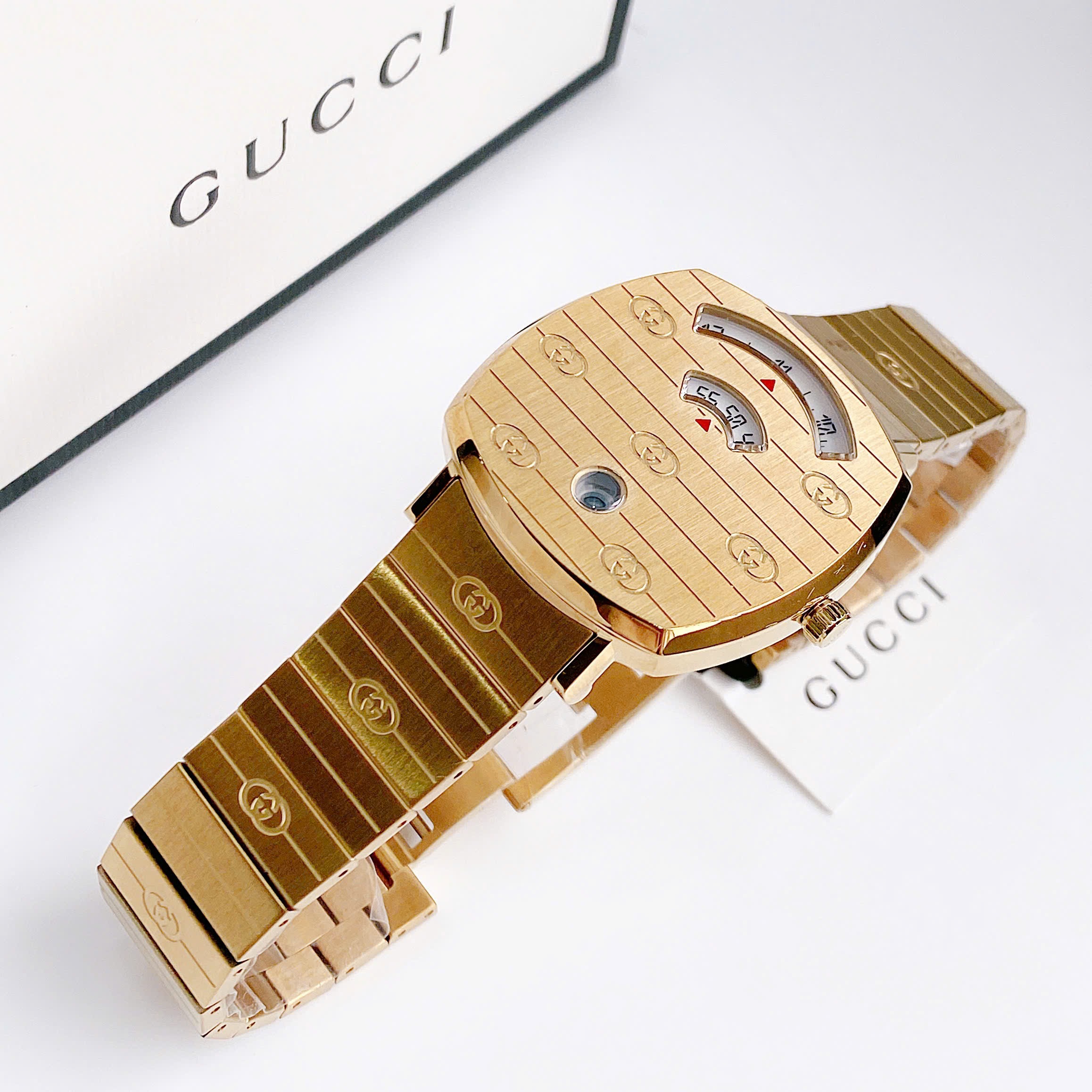 Đồng Hồ Gucci Grip |Nữ |Mặt Vuông |Dây Kim Loại Vàng Gold |Máy Pin (Quartz) |Size 36mm |donghogiatot.vn