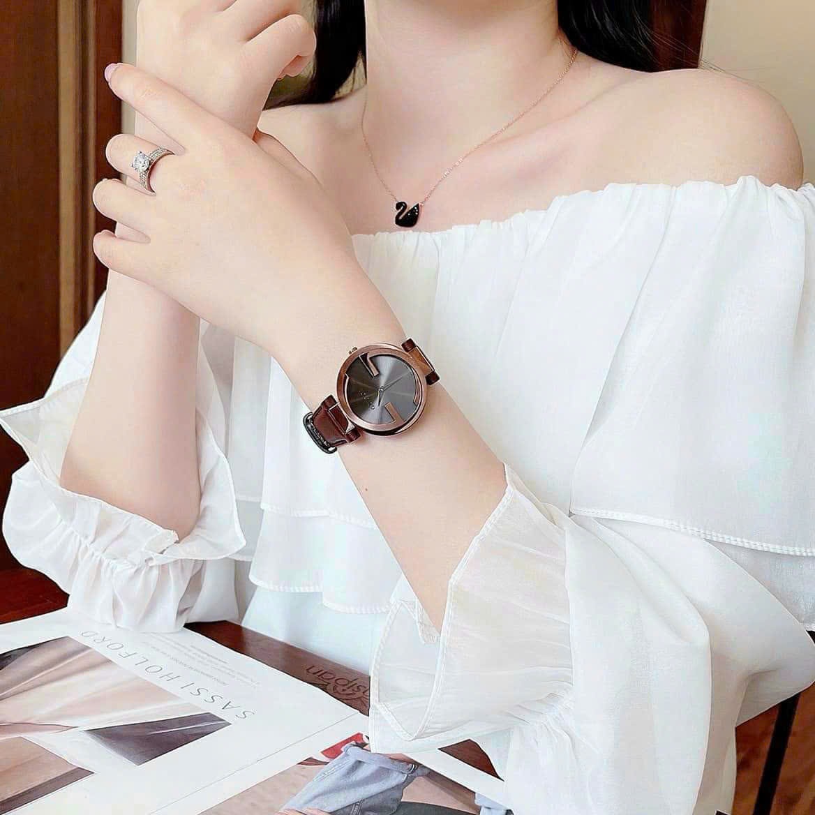Đồng Hồ Gucci Interlocking |Nữ Giới |Rose Gold |Dây Da Nâu |Máy Pin (Quartz) |Size 36mm |donghogiatot.vn