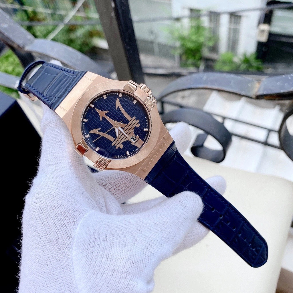 Đồng Hồ Maserati Potenza |Nam Giới |Rose Gold |Dây Da Xanh Dương |Máy Pin (Quartz) |Size 42mm |Donghogiatot.vn