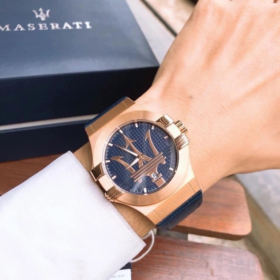 Đồng Hồ Maserati Potenza |Nam Giới |Rose Gold |Dây Da Xanh Dương |Máy Pin (Quartz) |Size 42mm |Donghogiatot.vn